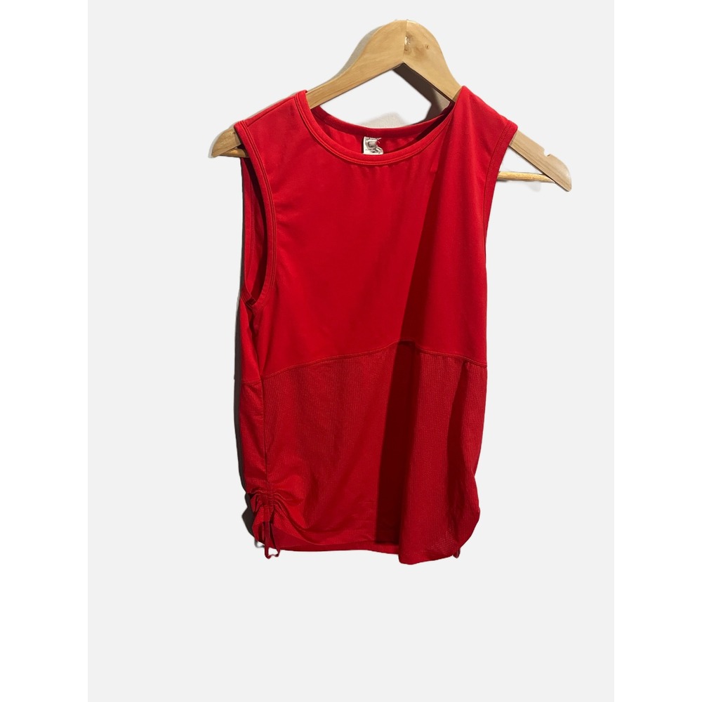 Fabletics Tank Top Womens XS Red Mesh Mixed Media Cinched Side Active Gym Workou